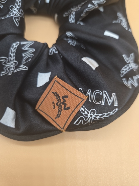 MCM Black Logo Silk Scrunchie